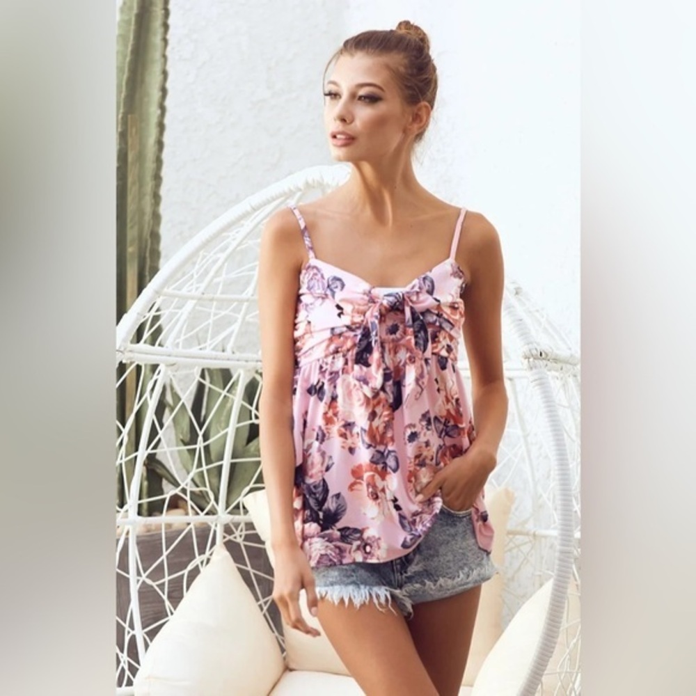 BiBi Floral Printed Jersey Knit with Tie Ribbon Front